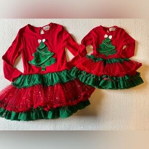 Christmas Dresses, matching set (sz 8 & 2T), large fluffy tulle skirts red green